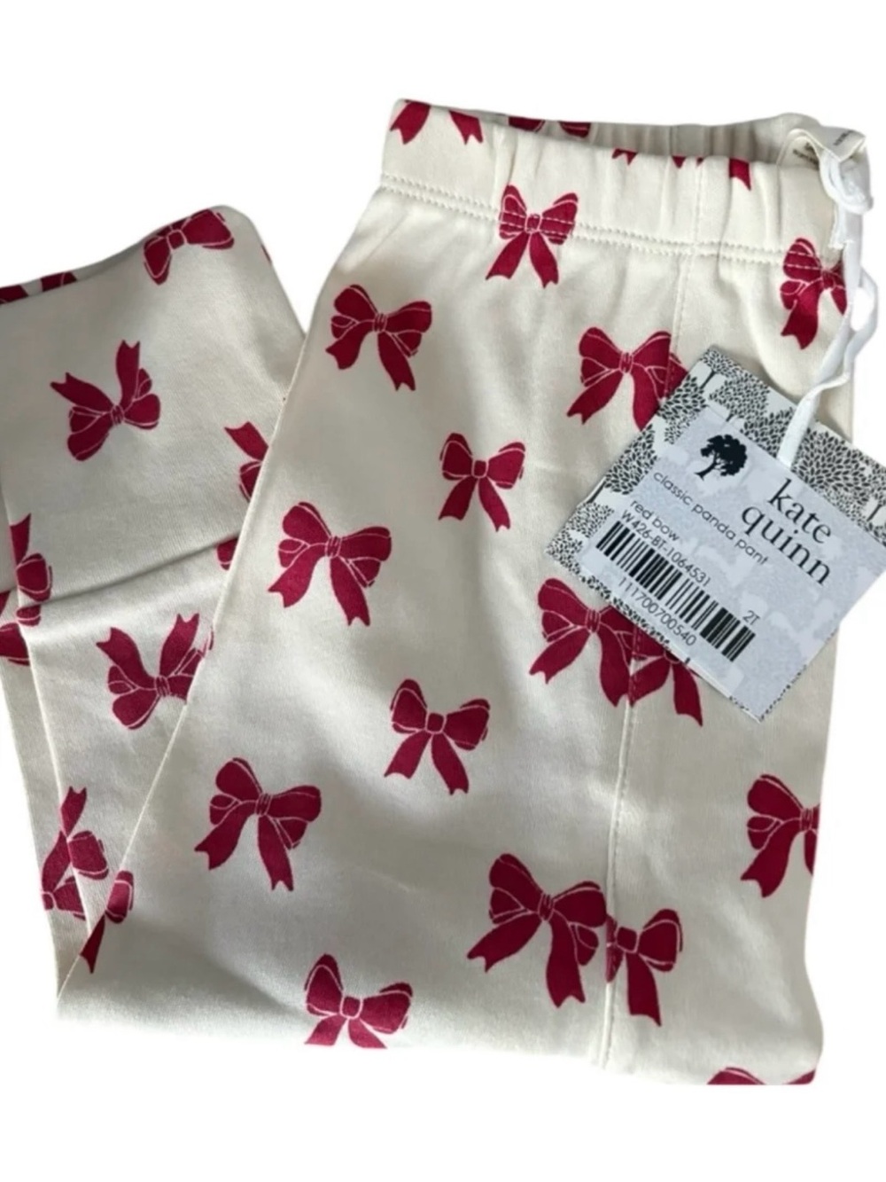 Kate Quinn-Acre Wood-RED-Coquette/Bow print-Organic Cotton-Panda pants-NEW! 2T